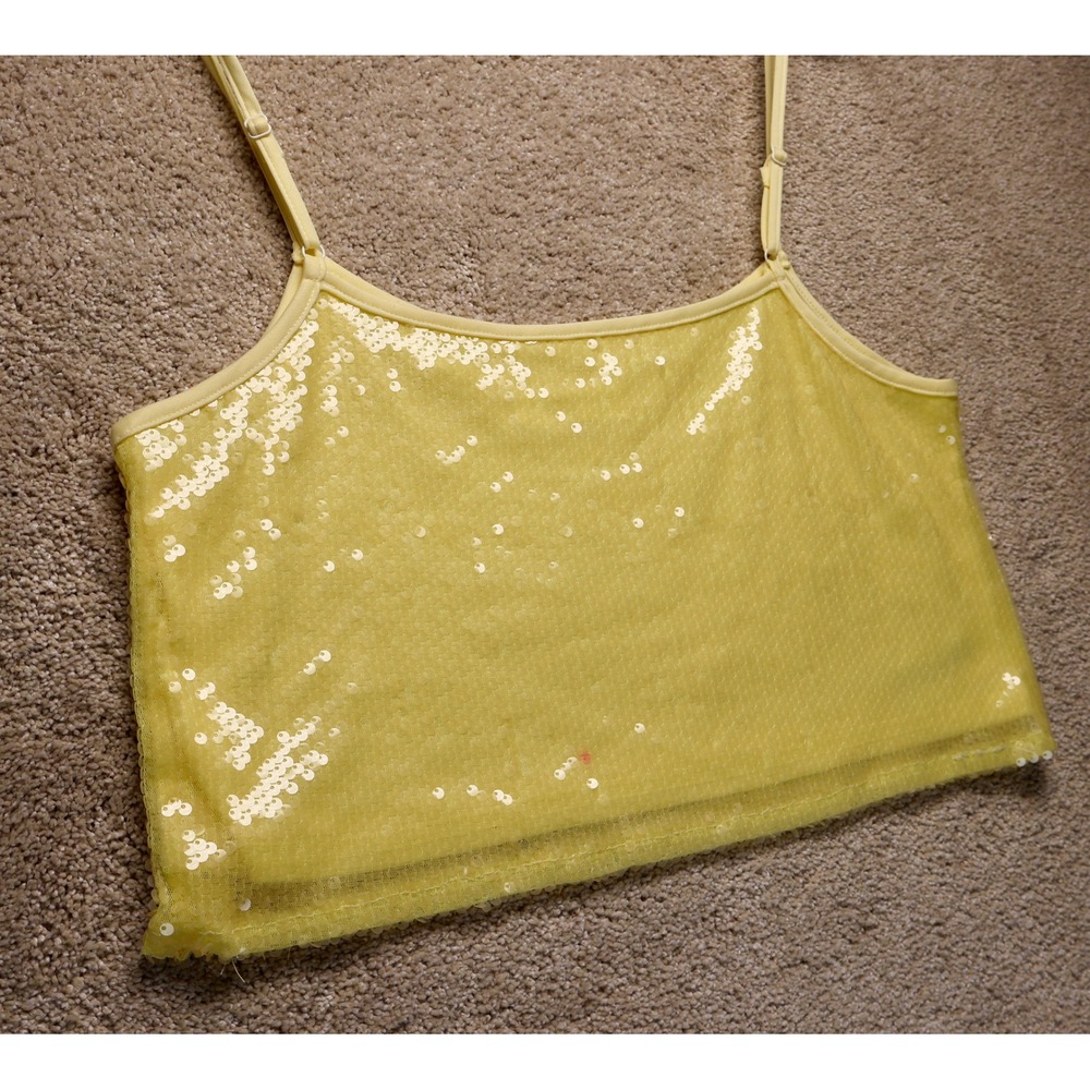 4th + Reckless Yellow Sequin Cami Crop Top Y2K Sparkle Party Festival NWOT‎